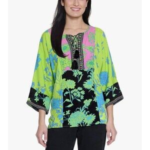 John Mark Women's Vibrant Floral Print Tunic Top Blouse Size 1X NWT
